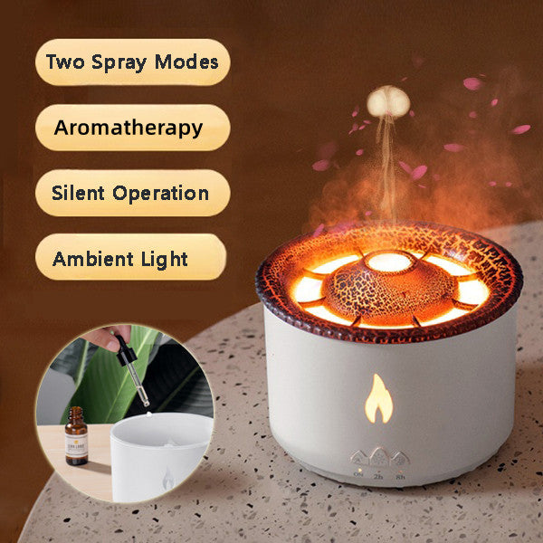 Close-up yellow flame bead ultrasonic essential oil humidifier detailed shot with description
