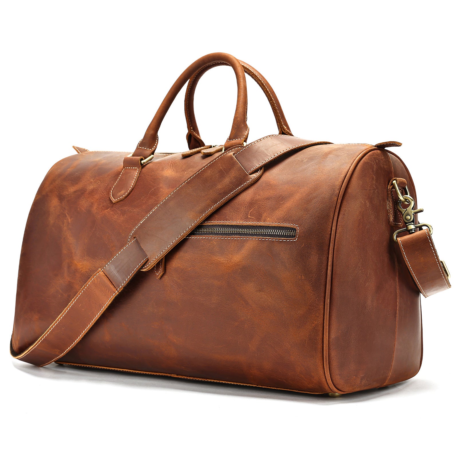 Travel vintage leather large-capacity crossbody bag front view brown