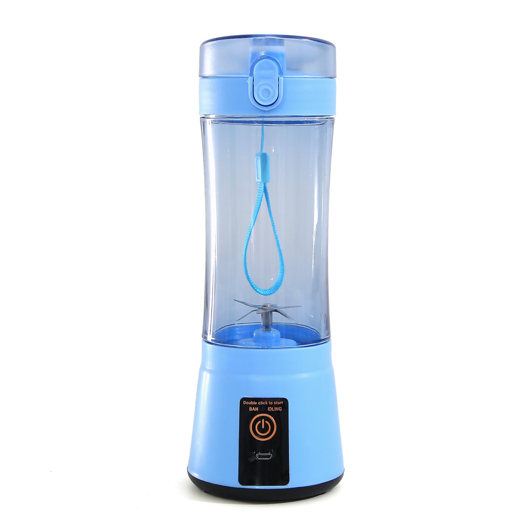 Blue portable juicer blender front view product shot