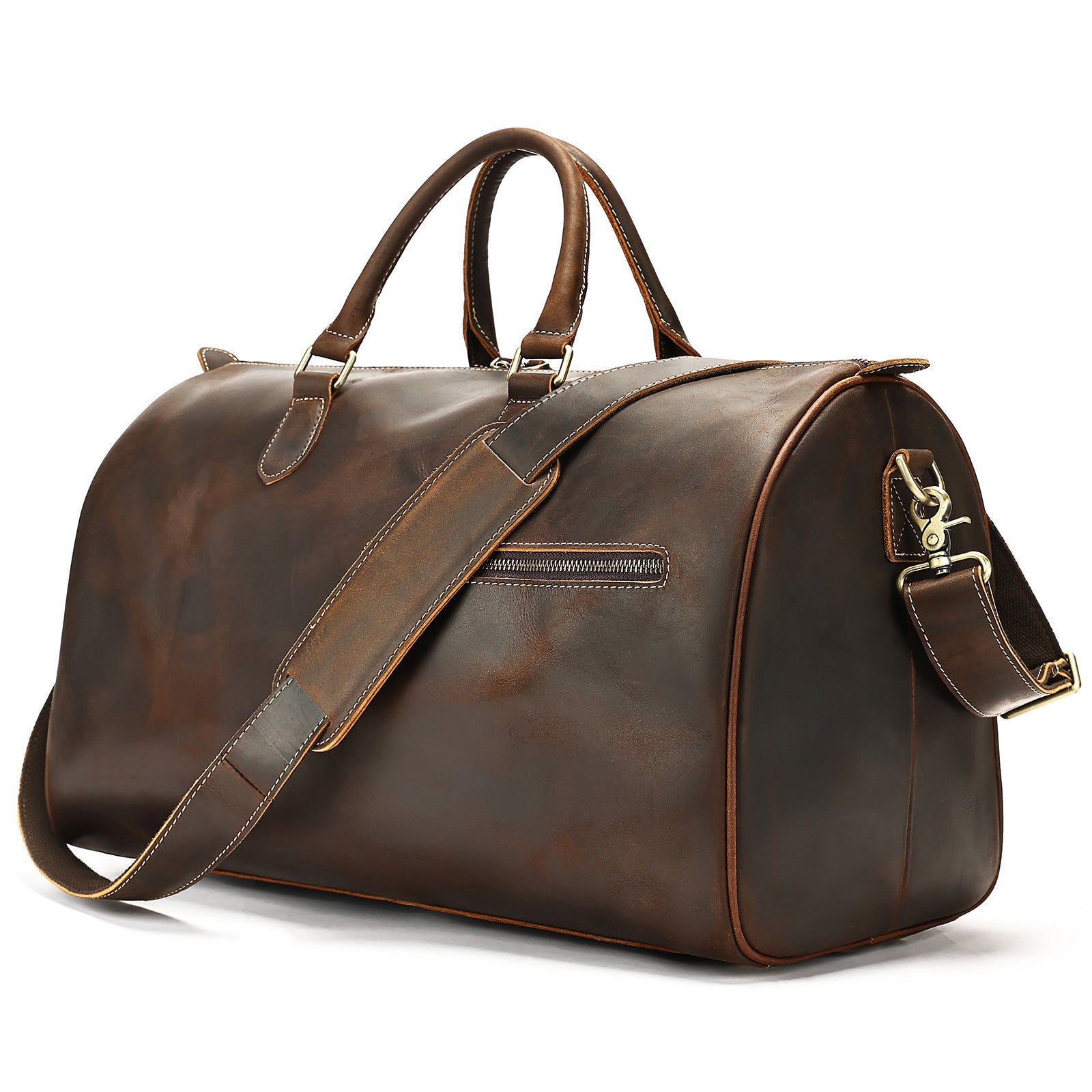 Travel vintage leather large-capacity crossbody bag front view deep coffee