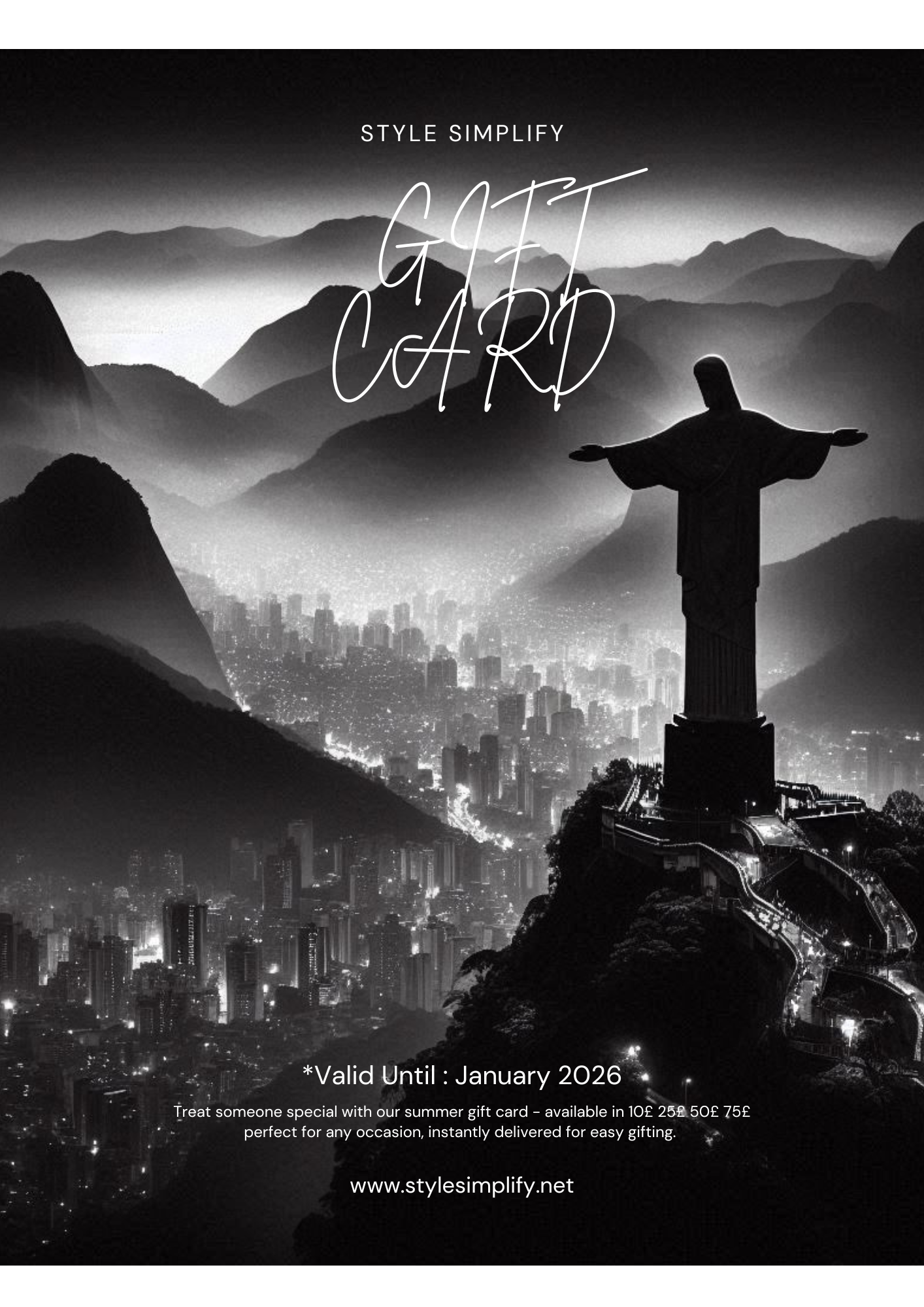 Style Simplify summer fashion gift card Christ the Redeemer overlooking city design