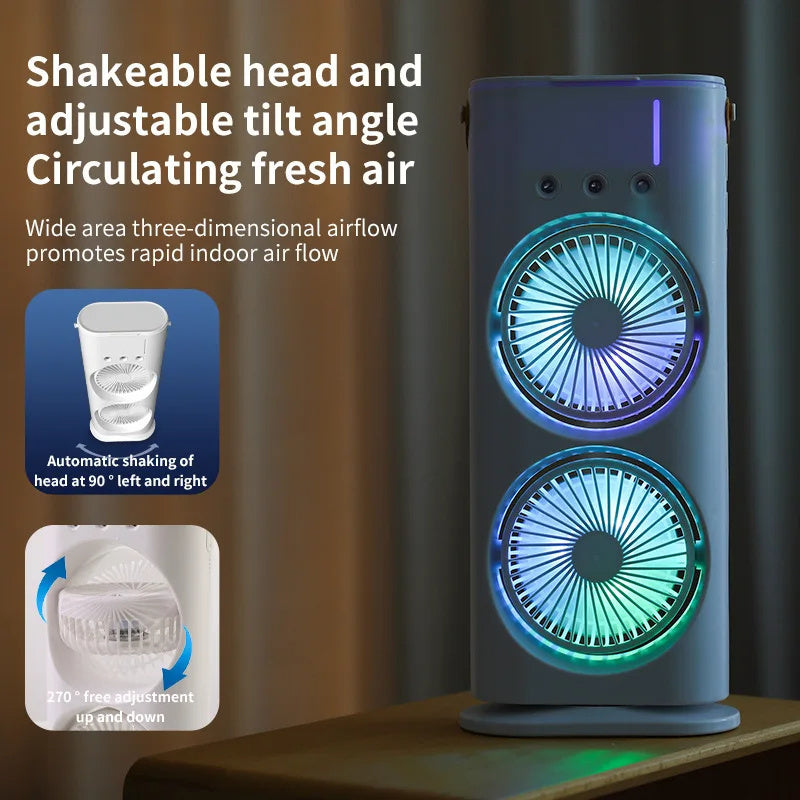 LED double-ended spray fan front view with feature description