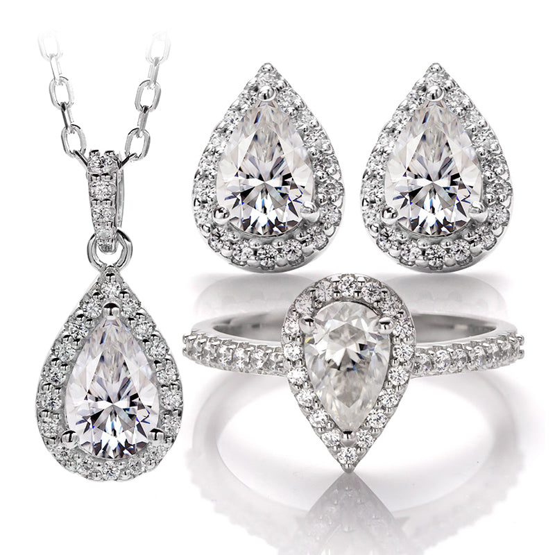 925 sterling silver women's pear moissanite jewellery set teardrop cut