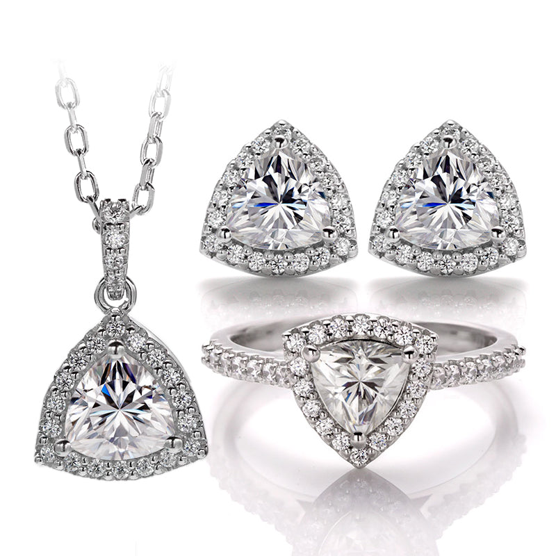 925 sterling silver women's trillion moissanite jewellery set triangular cut