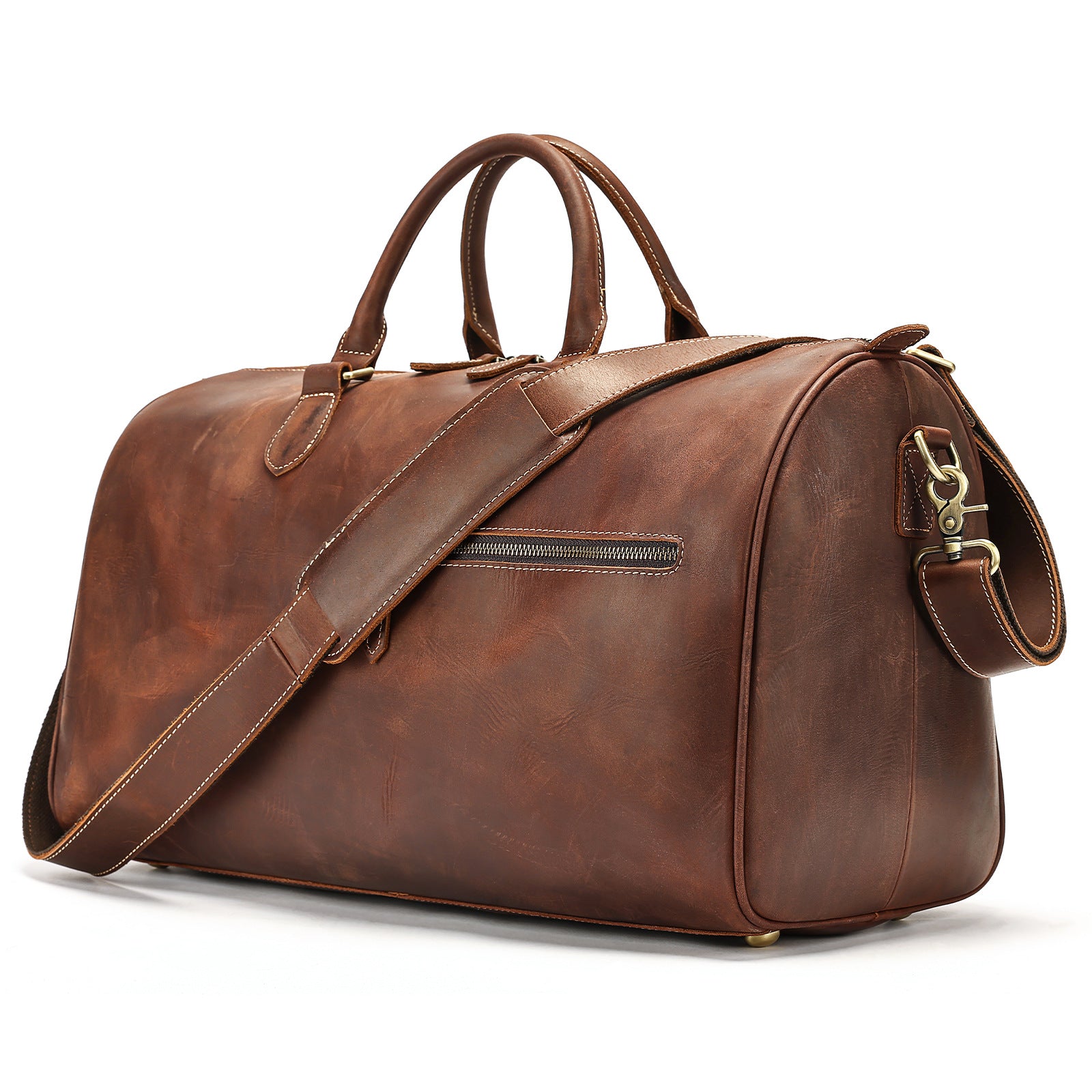 Travel vintage leather large-capacity crossbody bag front view coffee