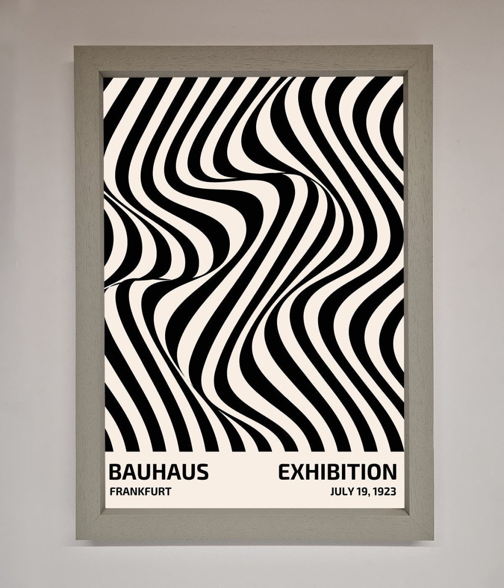 Bauhaus wavy black lines framed poster solid wood frame walnut