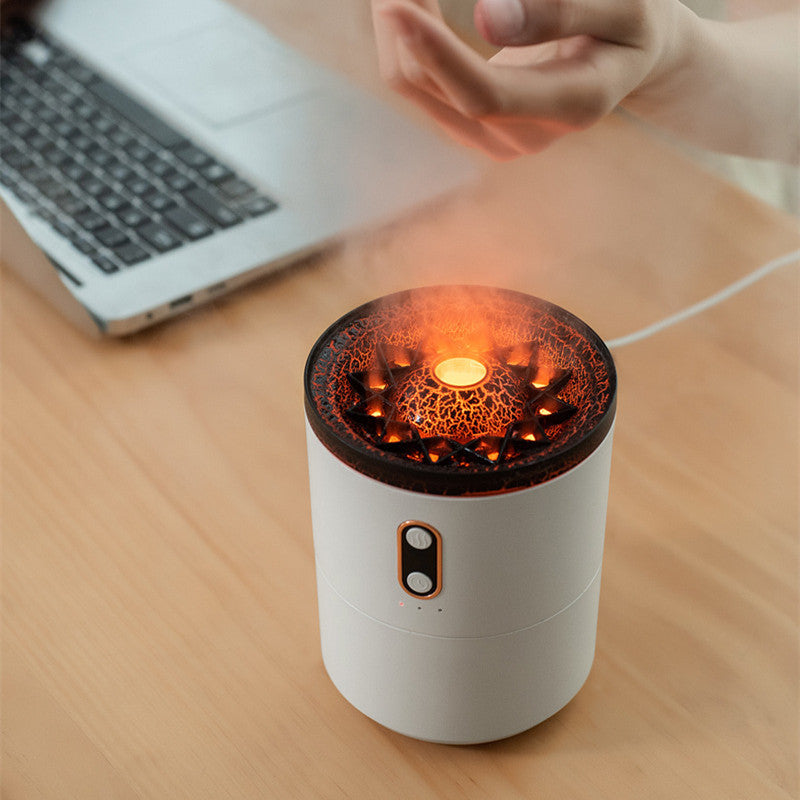 Top view ultrasonic essential oil humidifier volcano design overhead shot