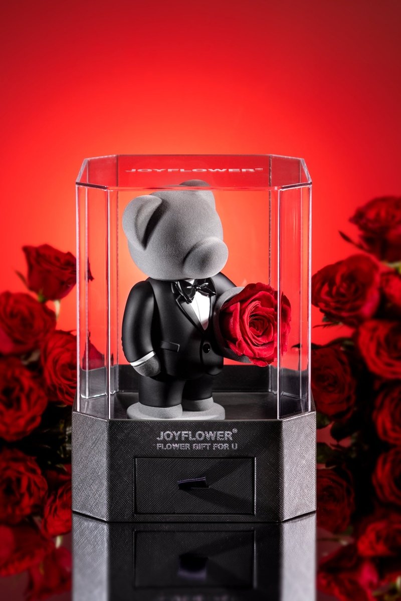 Enchanting timeless romance teddy bear promise gift side view in case