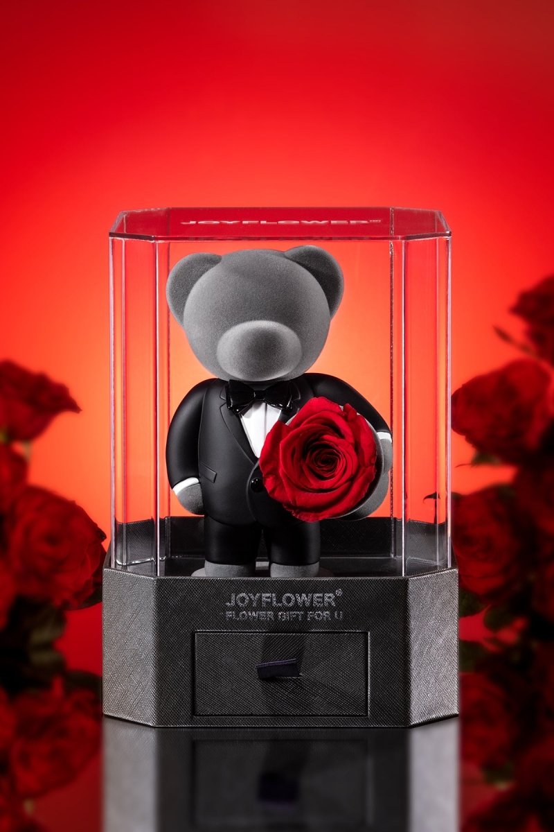 Enchanting timeless romance teddy bear promise gift front view in case