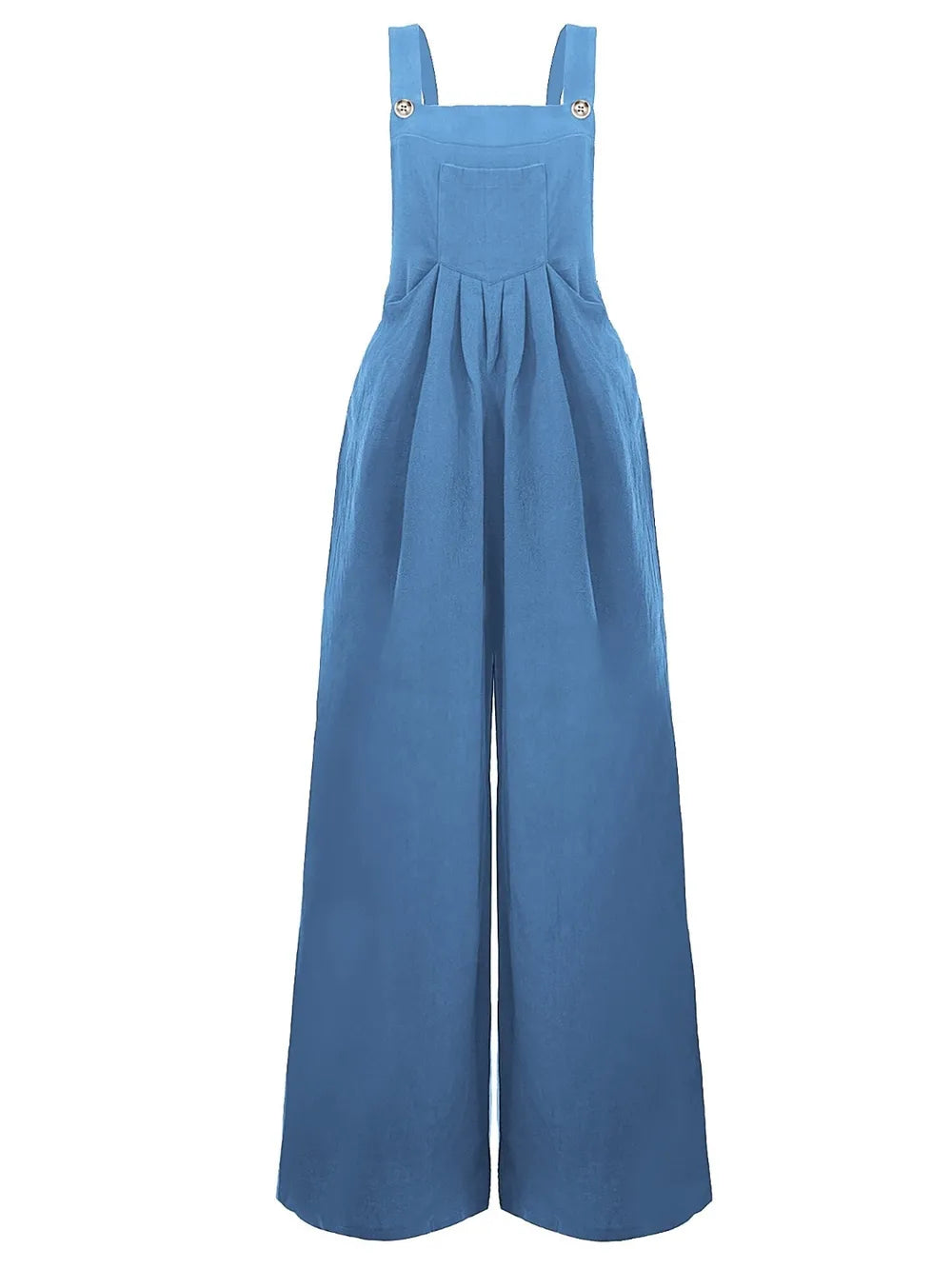 Light blue square neck overalls flat lay view

