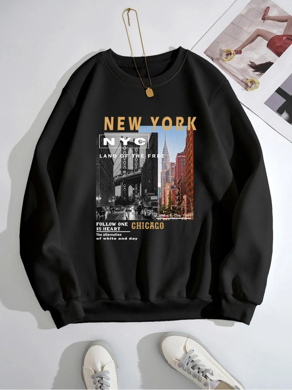 Graphic round neck sweatshirt front view
