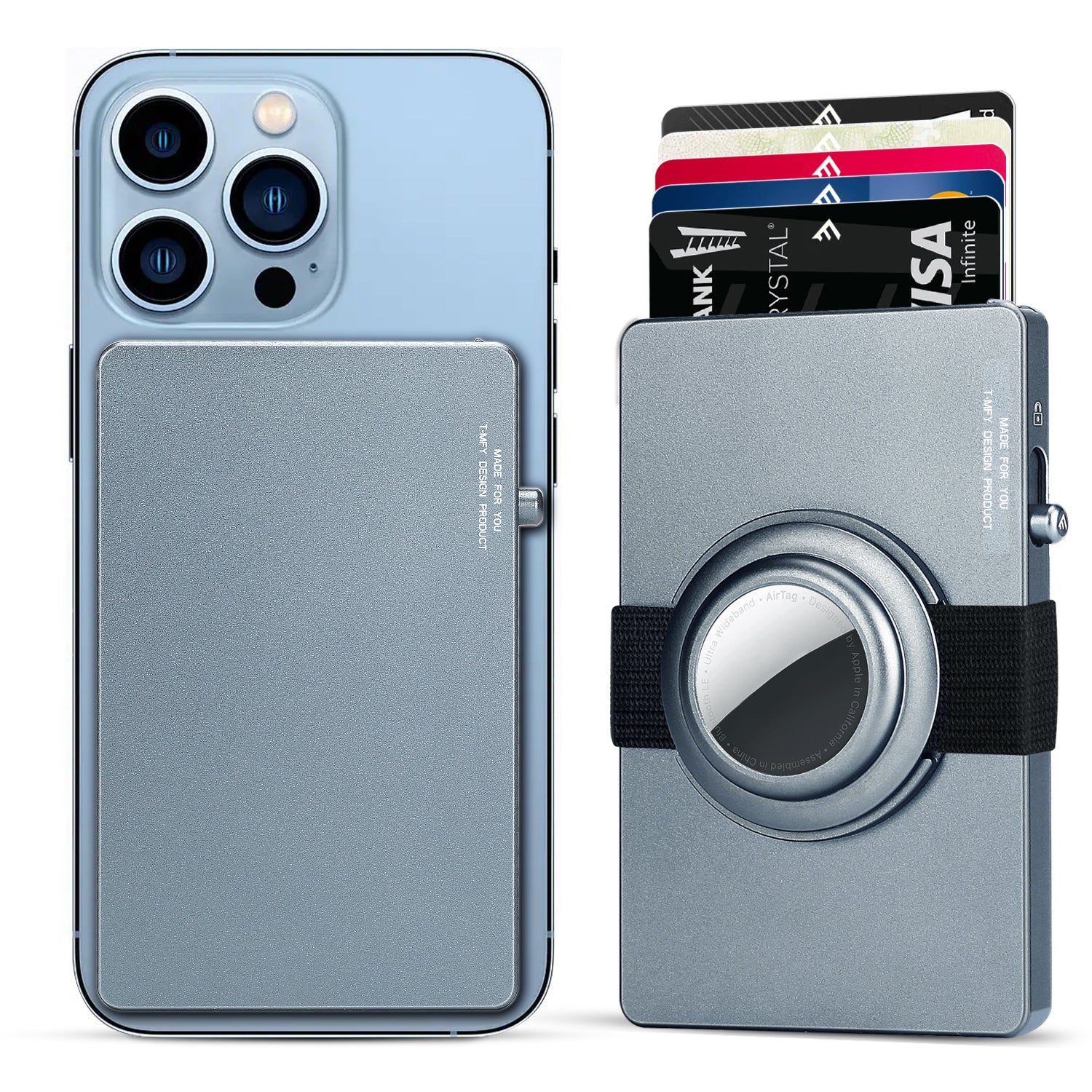 TOYFID aluminium pop up RFID card holder wallet with Air Tag holder grey
