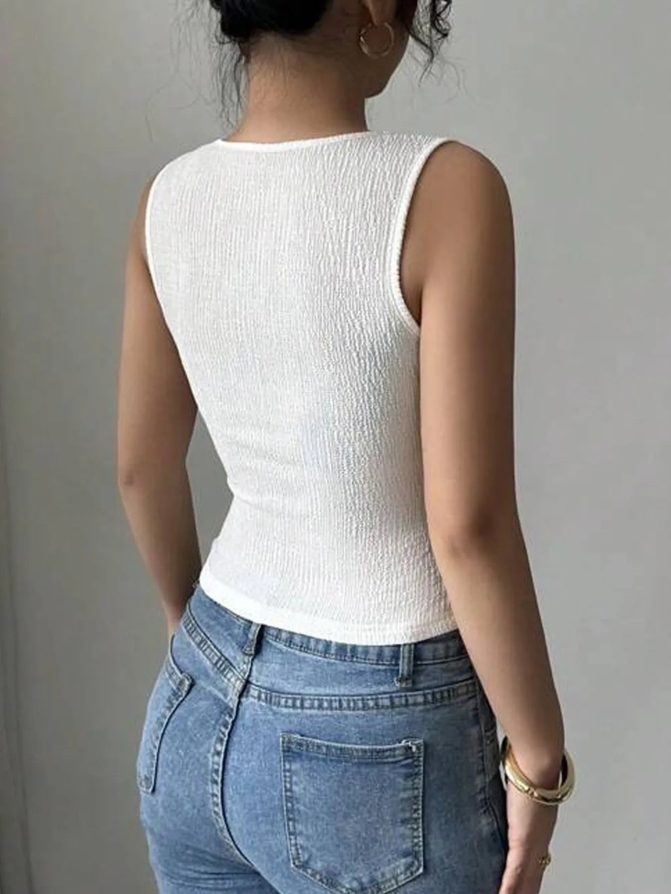 Flower square neck tank back view floral print sleeveless top
