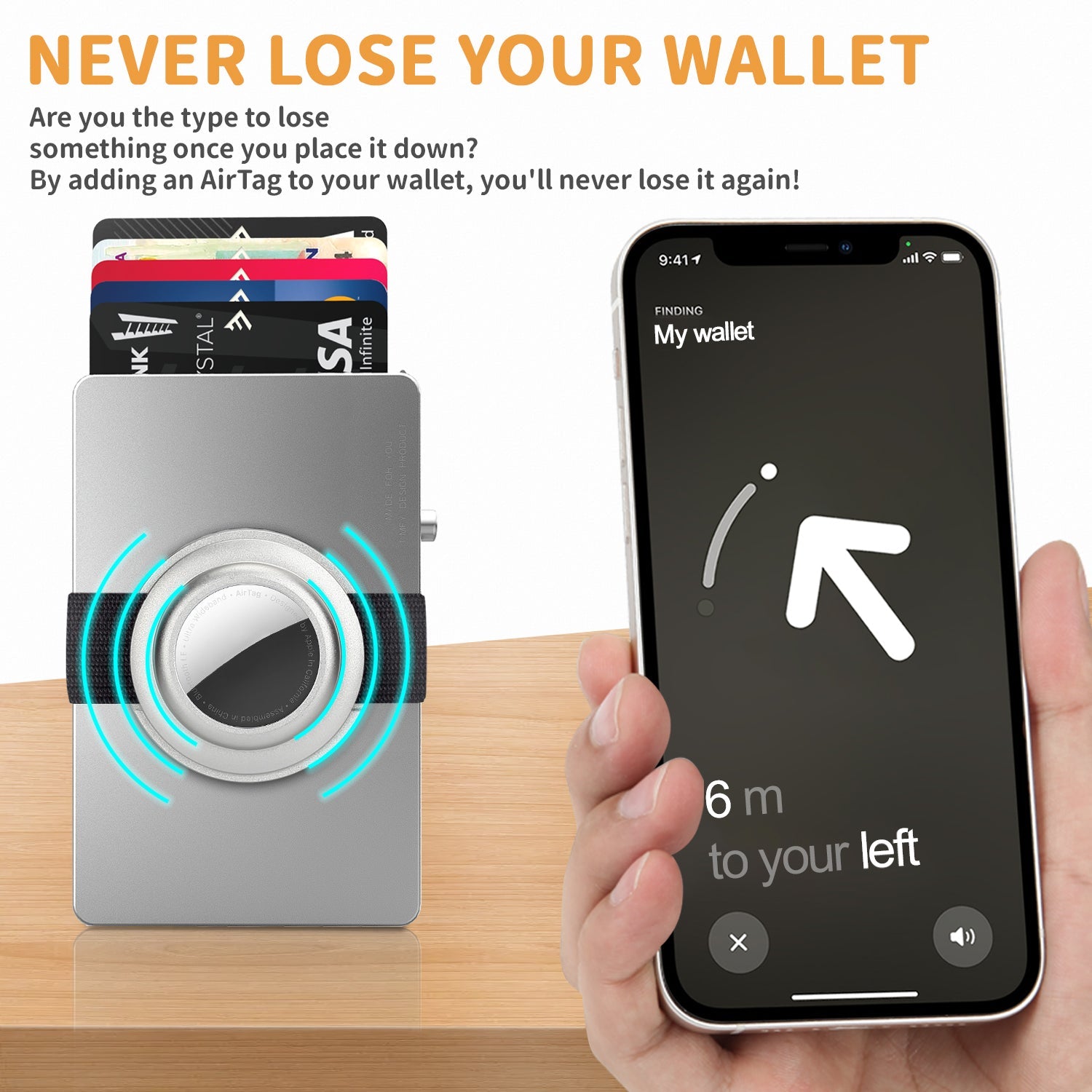 Air Tag tracking feature description for TOYFID card holder wallet
