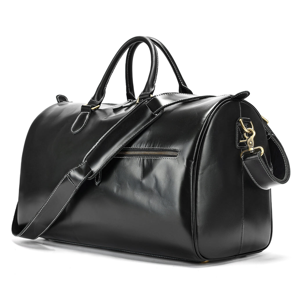 Travel vintage leather large-capacity crossbody bag front view black
