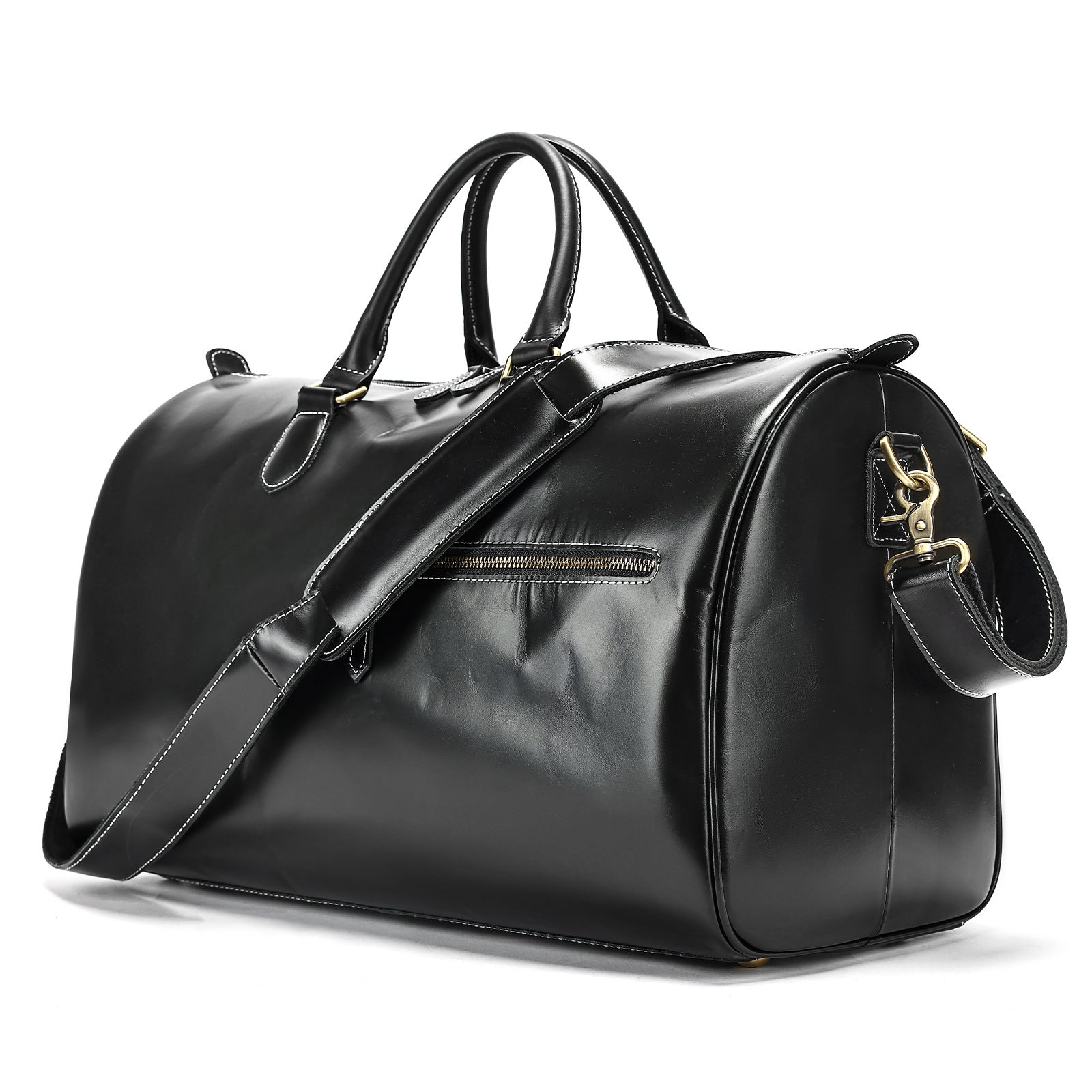 Travel vintage leather large-capacity crossbody bag front view black

