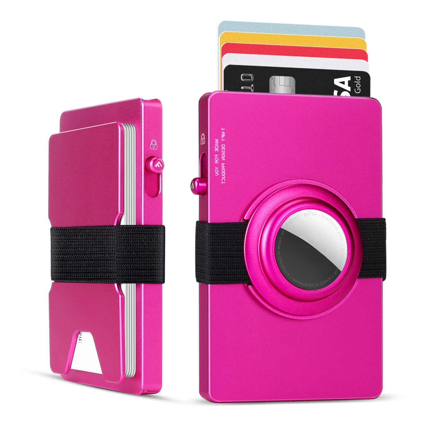 TOYFID aluminum pop up RFID card holder wallet with AirTag holder pink
