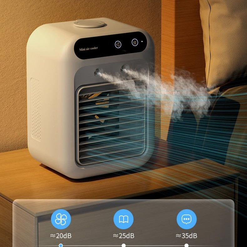 Portable air conditioner water cooling fan in action with description
