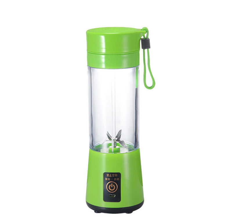 Green portable juicer blender front and side view angles
