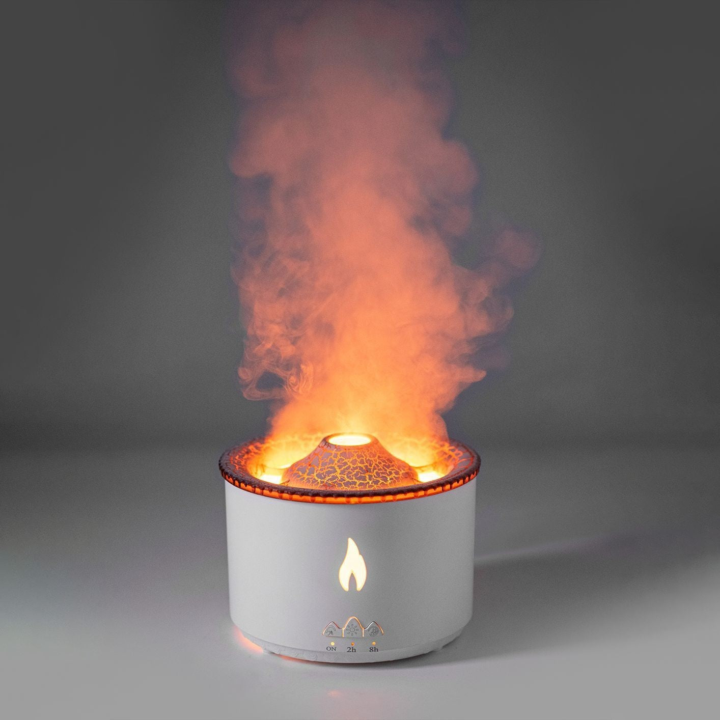 Ultrasonic essential oil humidifier volcano design front view product display
