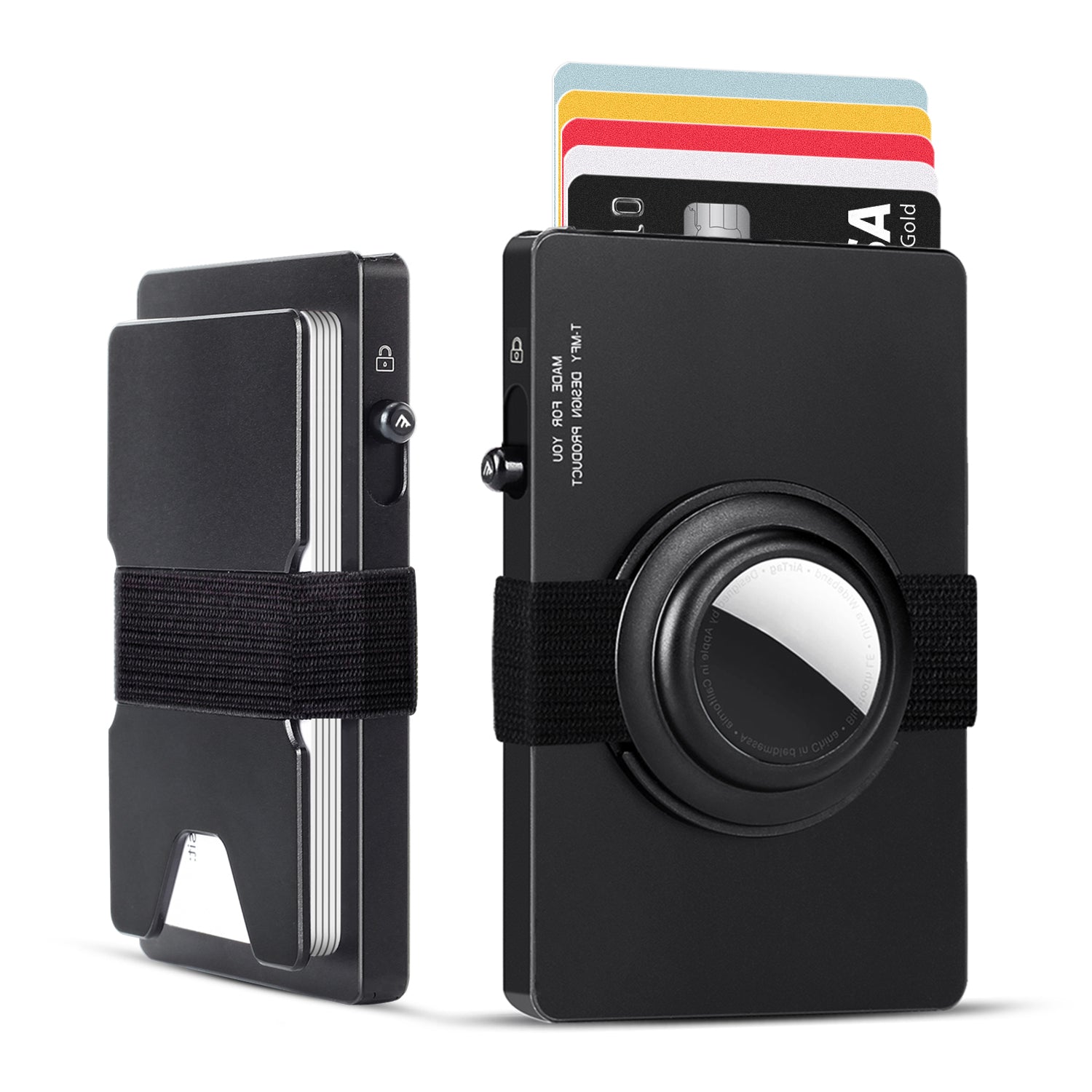 TOYFID aluminium pop up RFID card holder wallet with Air Tag holder black
