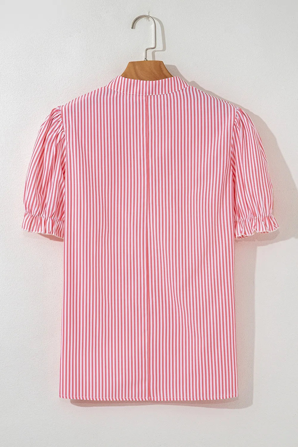 Stripe notched neck frilled blouse back view flat lay

