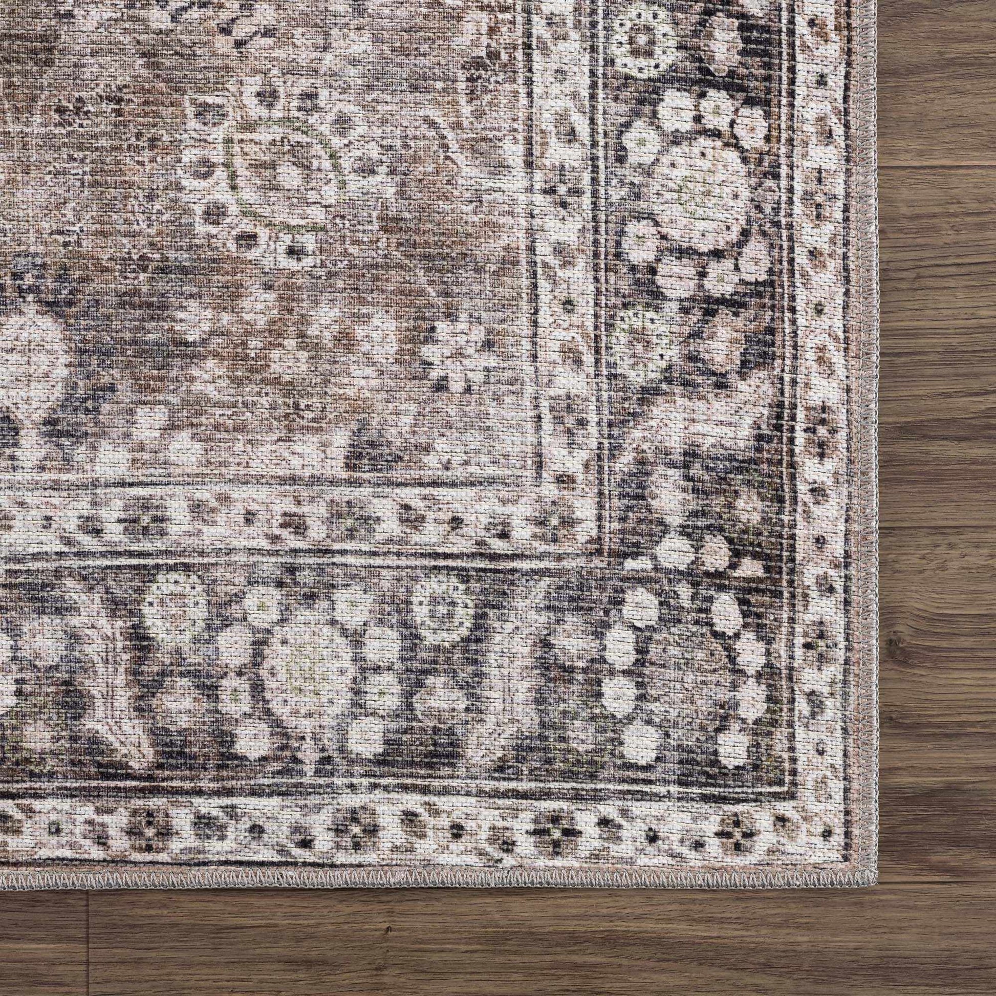 Close-up Ganyangan washable rug front view design detail display
