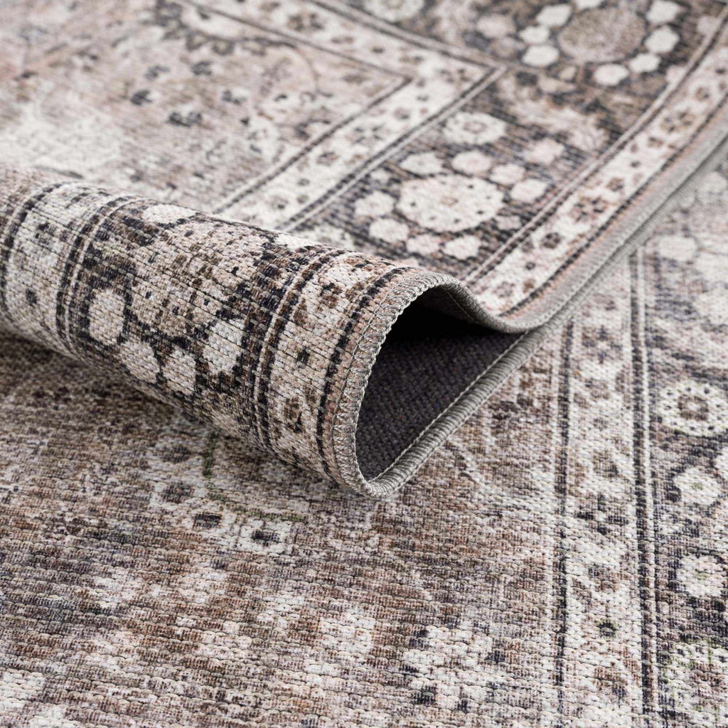 Close-up Ganyangan washable rug pattern material and stitching detail view
