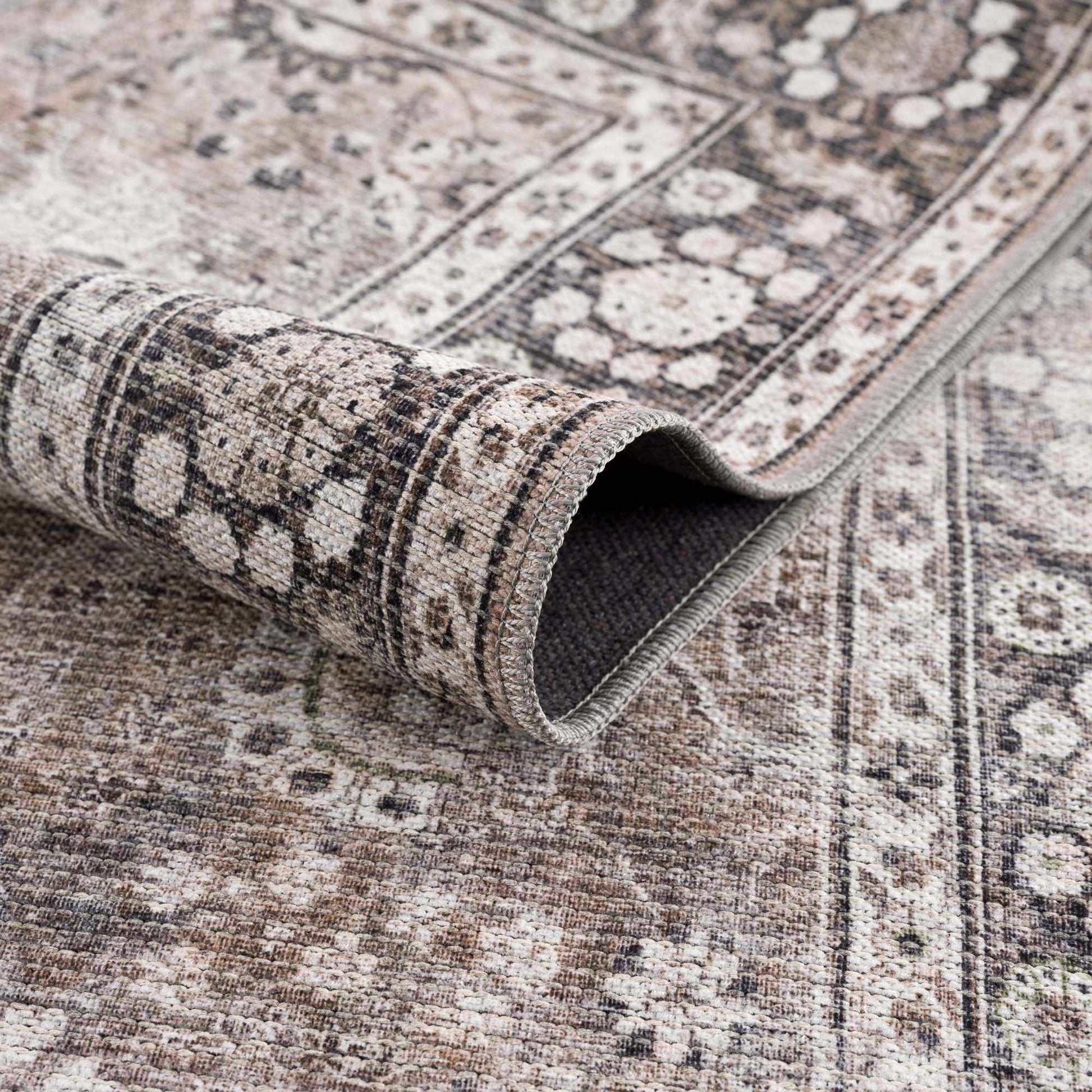 Close-up Ganyangan washable rug pattern material and stitching detail view

