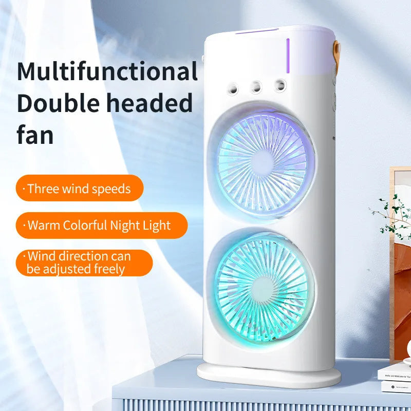 LED double-ended spray fan front view with product description
