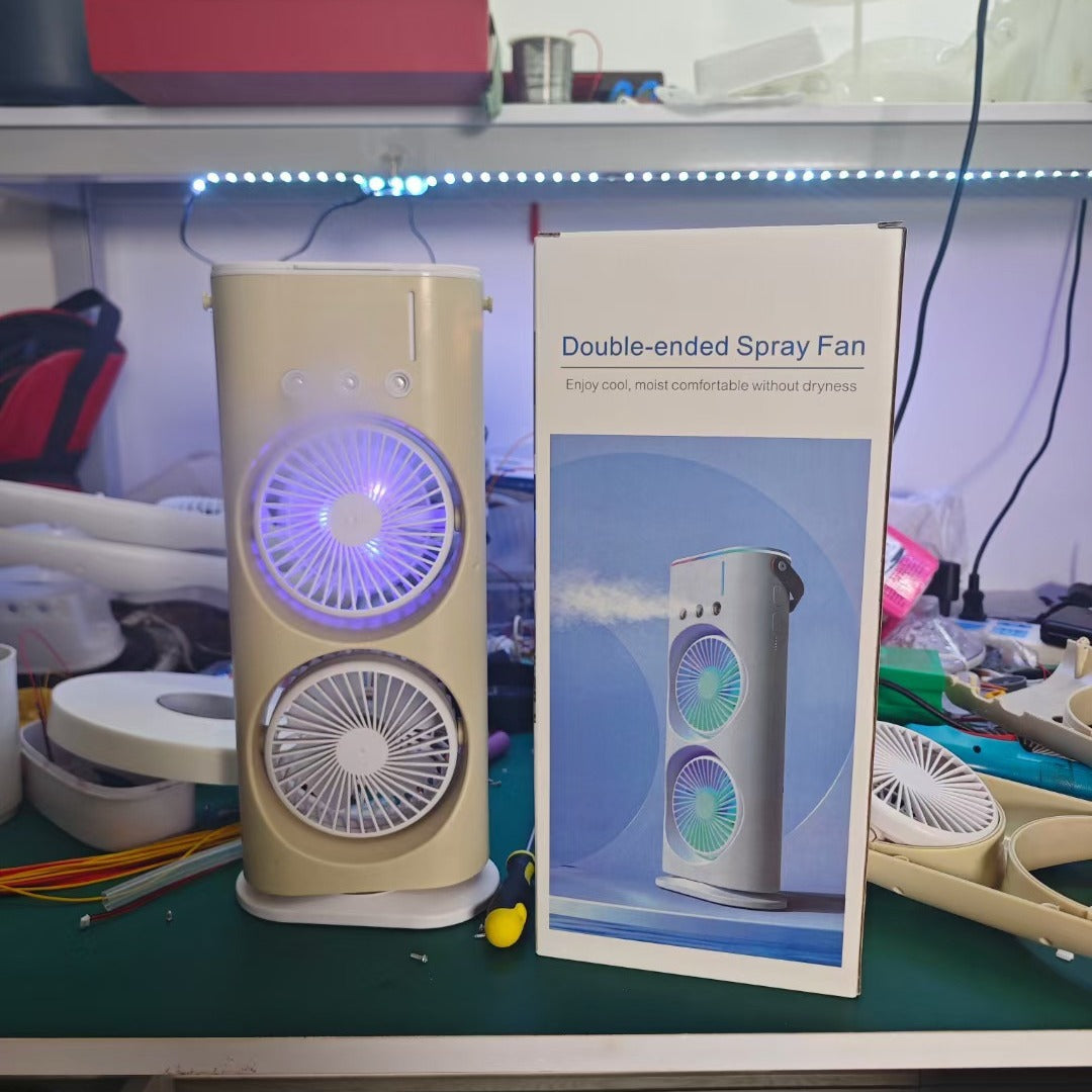 LED double-ended spray fan front view with packaging box

