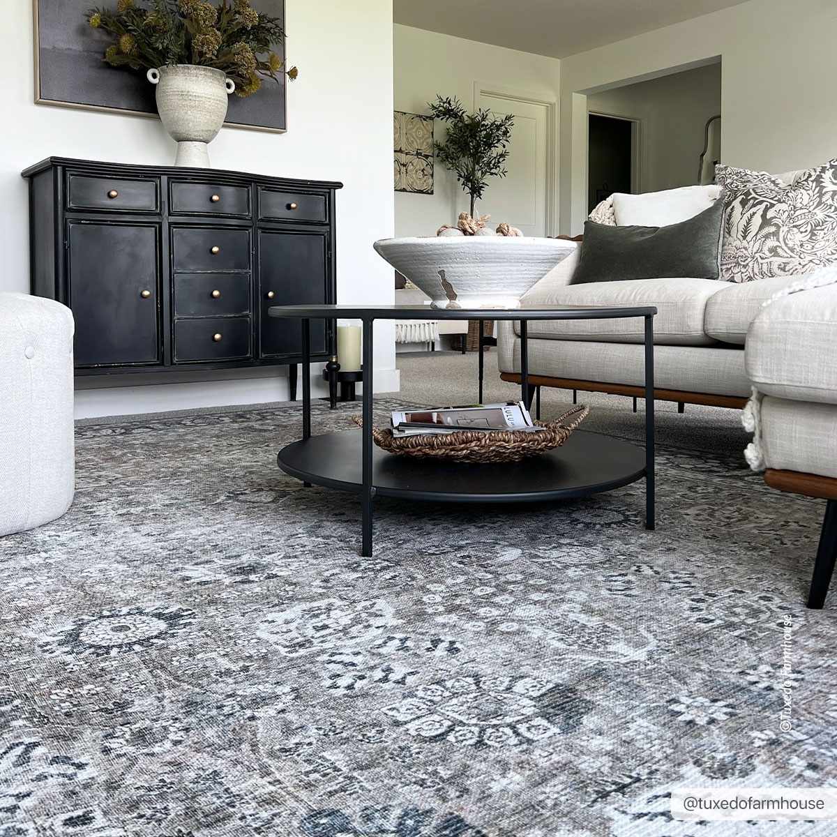 Large Ganyangan washable rug in living room area home decor

