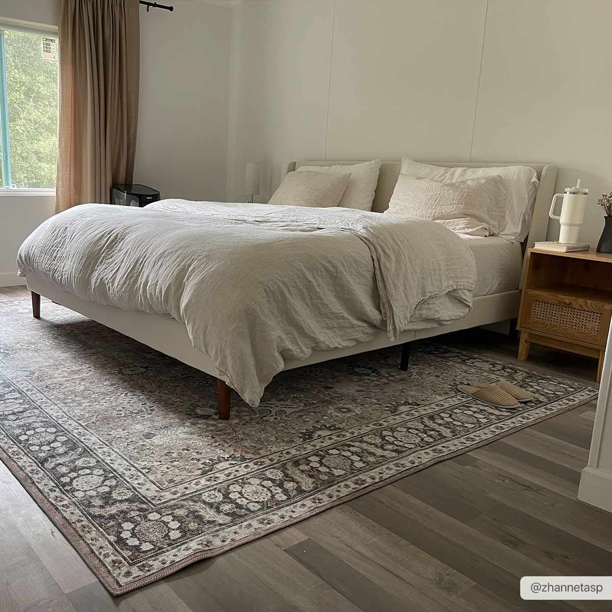 Ganyangan washable rug displayed under bed bedroom decor
