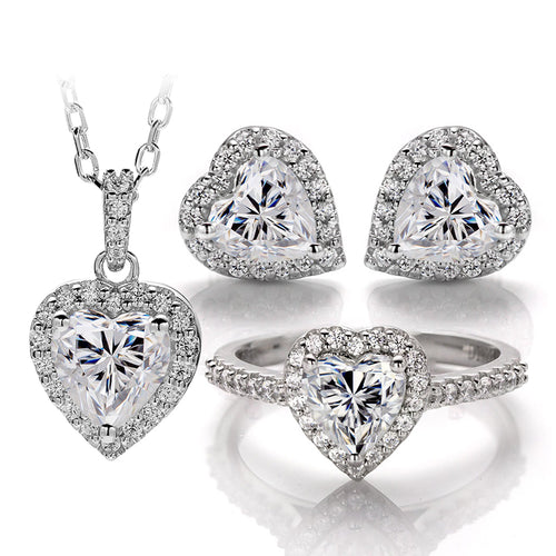 925 sterling silver women's heart moissanite jewellery set romantic design
