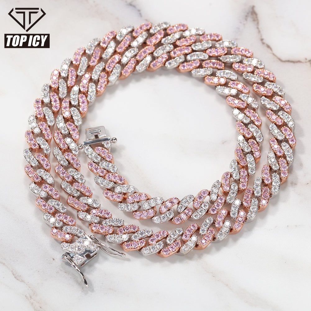 Bi-color Cuban chain necklace full product view two-tone jewelry
