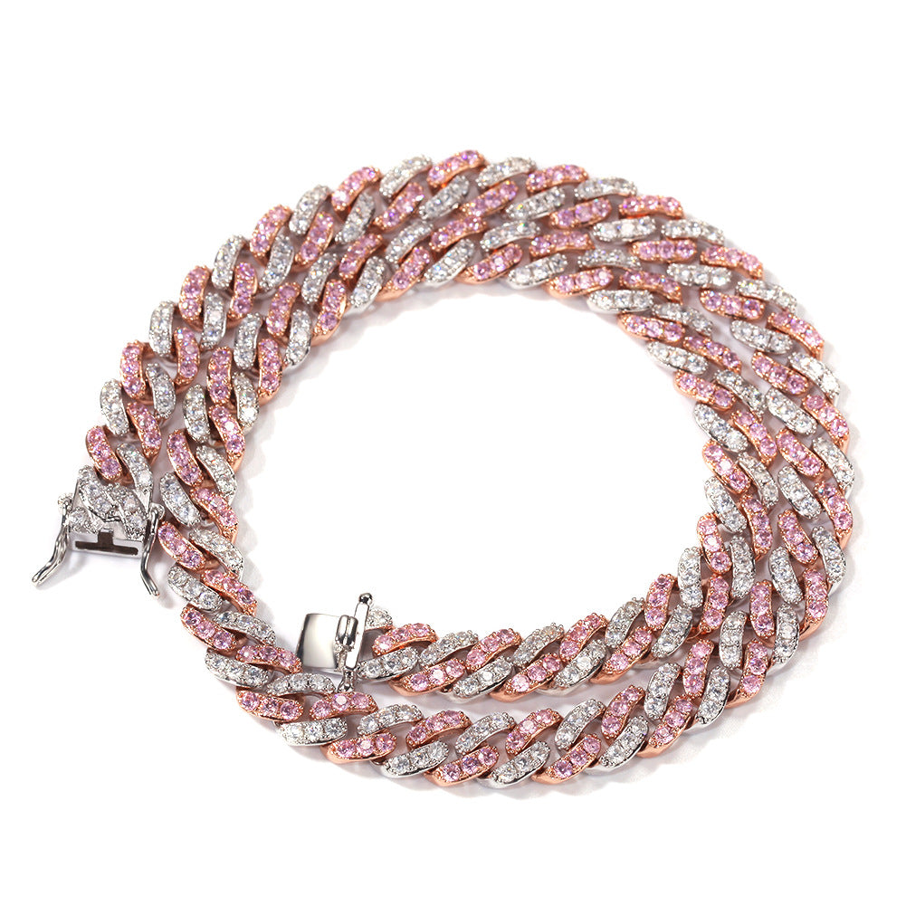 Bi-color Cuban chain necklace full product view two-tone design
