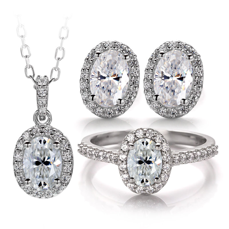 925 sterling silver women's oval moissanite jewellery set complete collection

