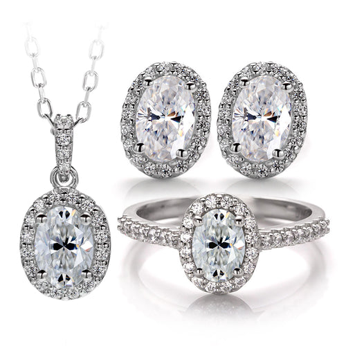 925 sterling silver women's oval moissanite jewellery set complete collection
