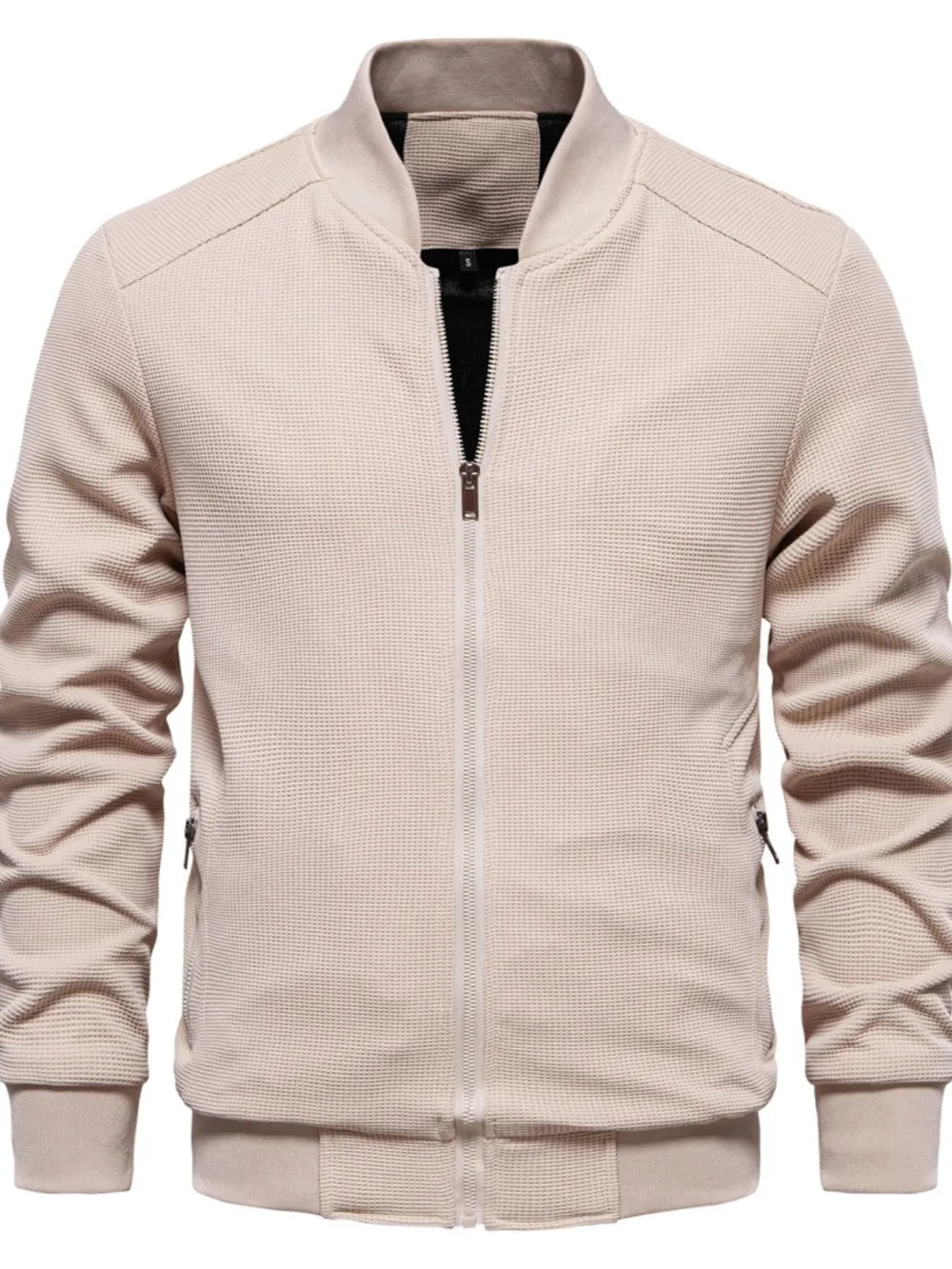 Men's waffle knit baseball collar zip jacket dust storm quarter zip front view
