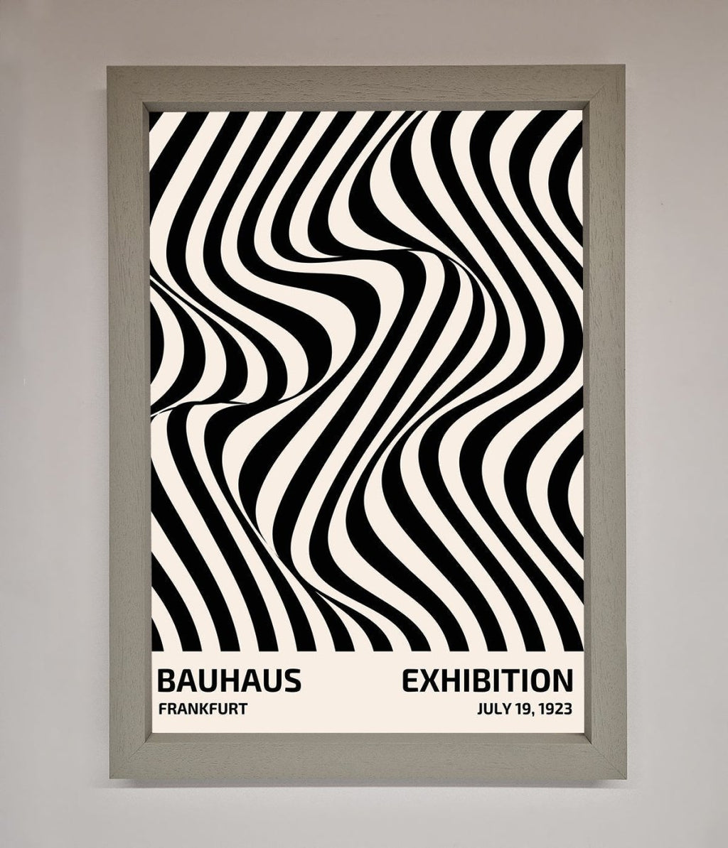 Bauhaus wavy black lines framed poster solid wood frame walnut
