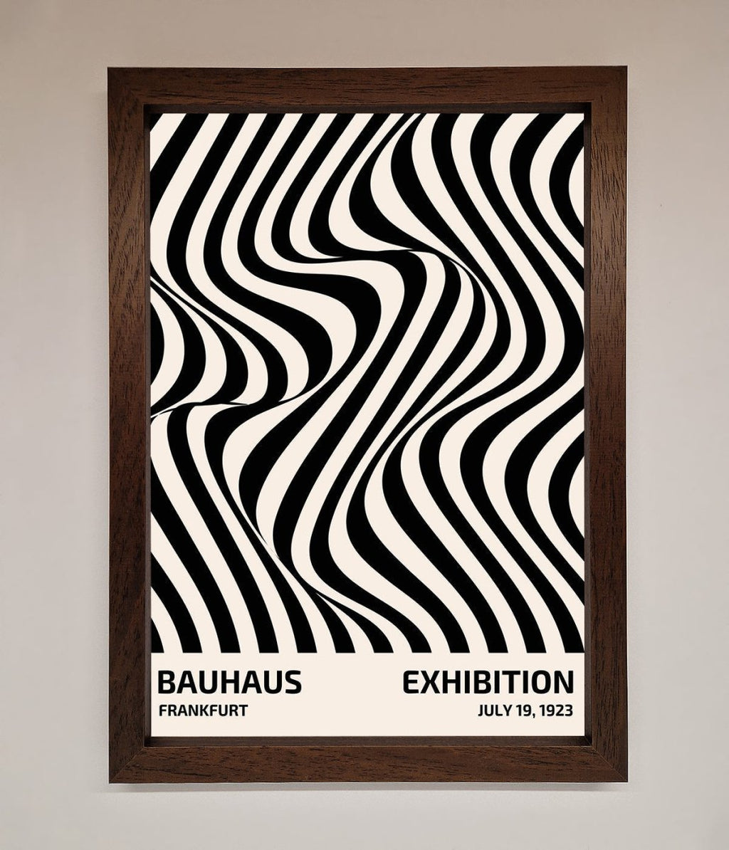 Bauhaus wavy black lines framed poster solid wood frame bronze
