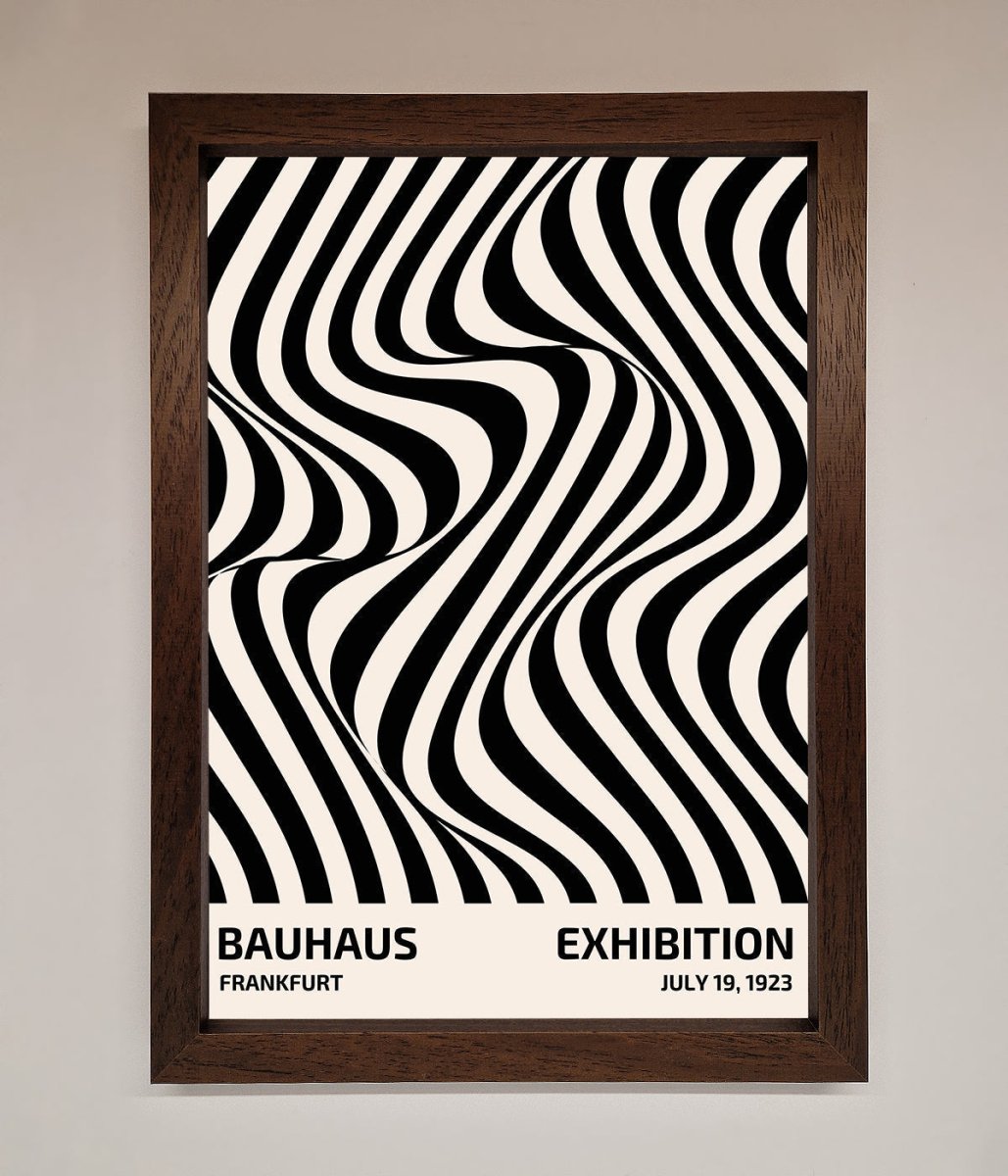 Bauhaus wavy black lines framed poster solid wood frame bronze
