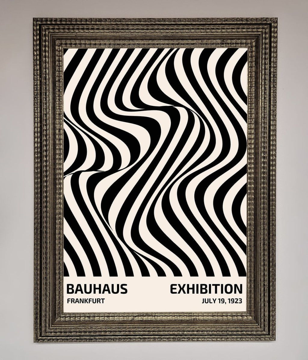 Bauhaus wavy black lines framed poster engineered wood frame bronze
