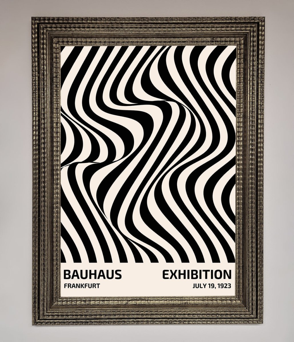 Bauhaus wavy black lines framed poster engineered wood frame bronze
