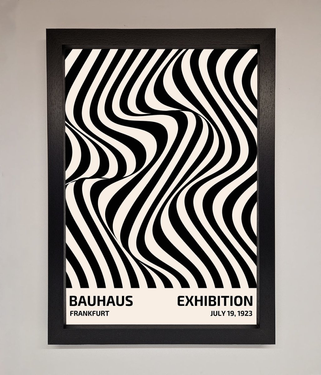 Bauhaus wavy black lines framed poster solid wood frame black
