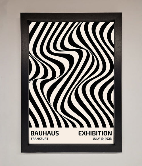 Bauhaus wavy black lines framed poster solid wood frame black
