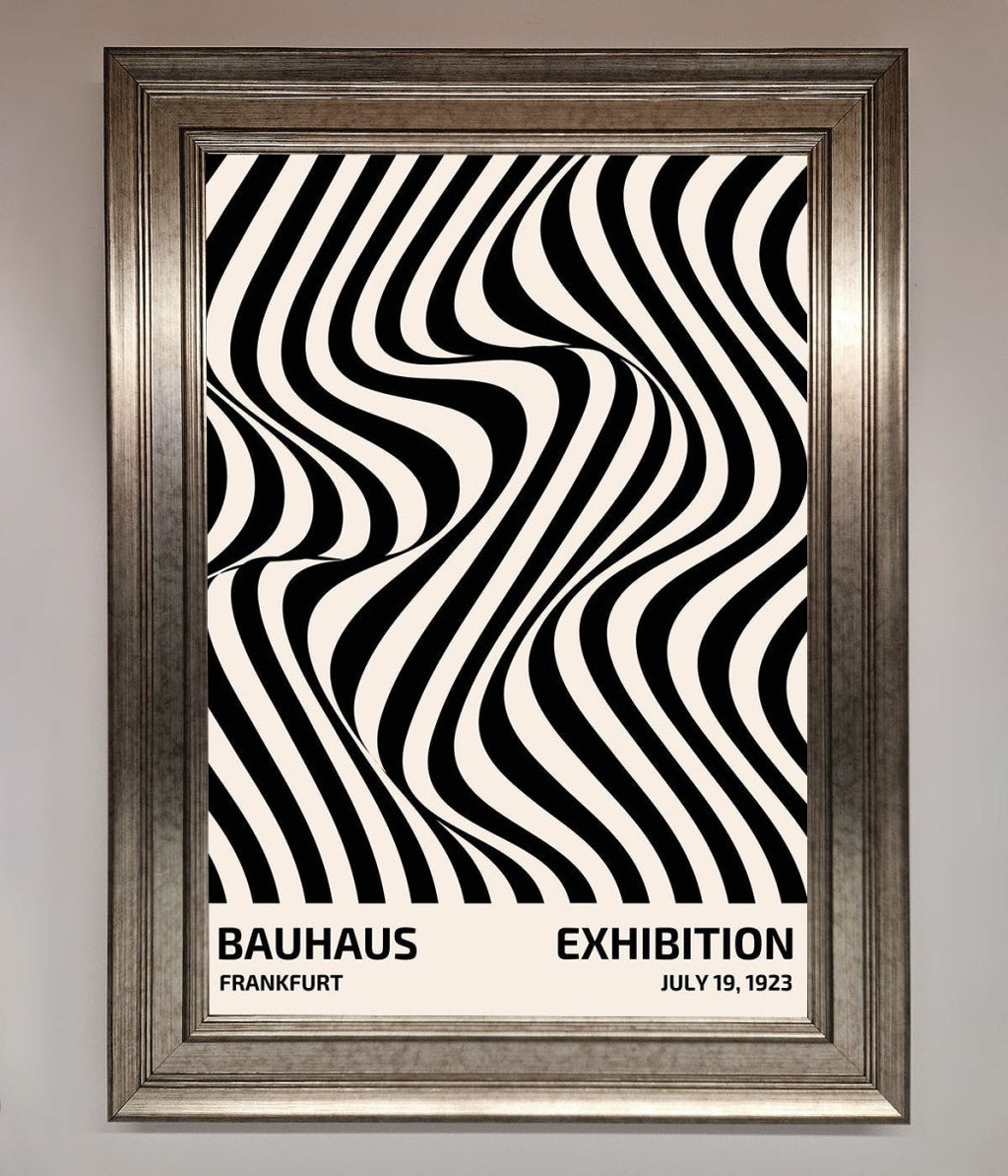Bauhaus wavy black lines framed poster engineered wood frame black silver
