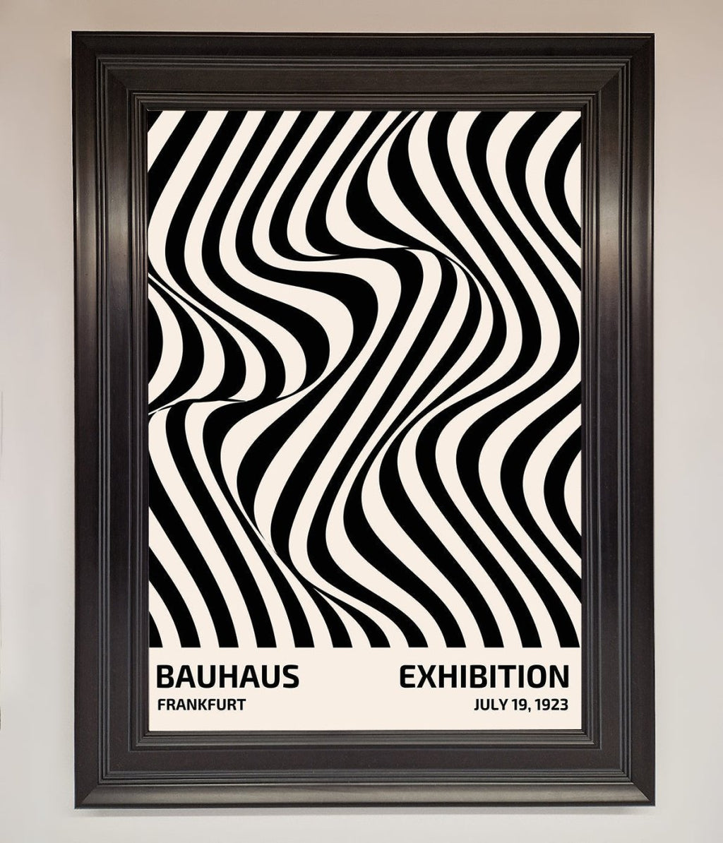Bauhaus wavy black lines framed poster constructed wood frame bronze
