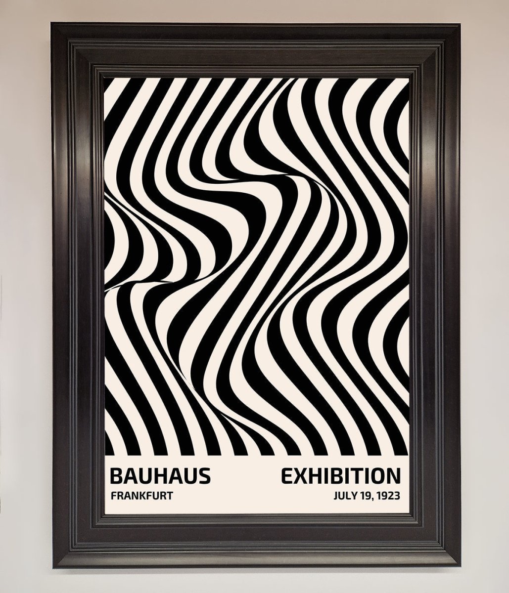 Bauhaus wavy black lines framed poster constructed wood frame bronze
