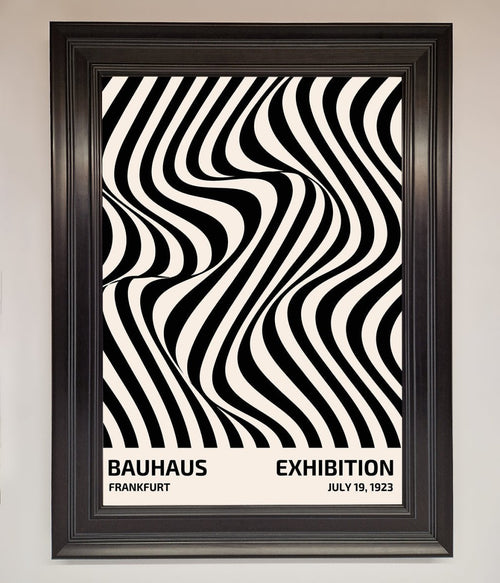 Bauhaus wavy black lines framed poster constructed wood frame bronze
